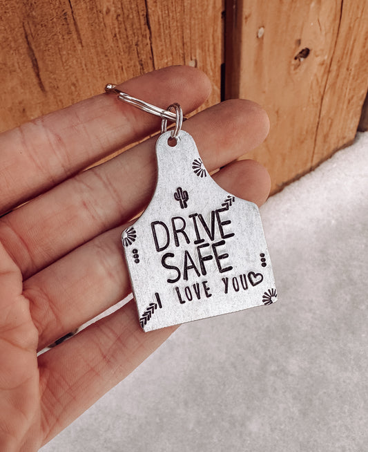 Ready to ship AS IS " Drive Safe, I Love You" Extra Large Cow Tag Keychain