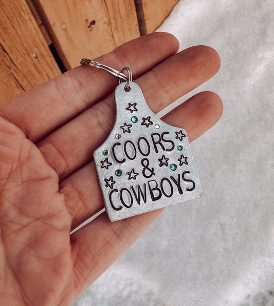 Ready to ship AS IS "Coors & Cowboys" Extra Large Cow Tag Keychain