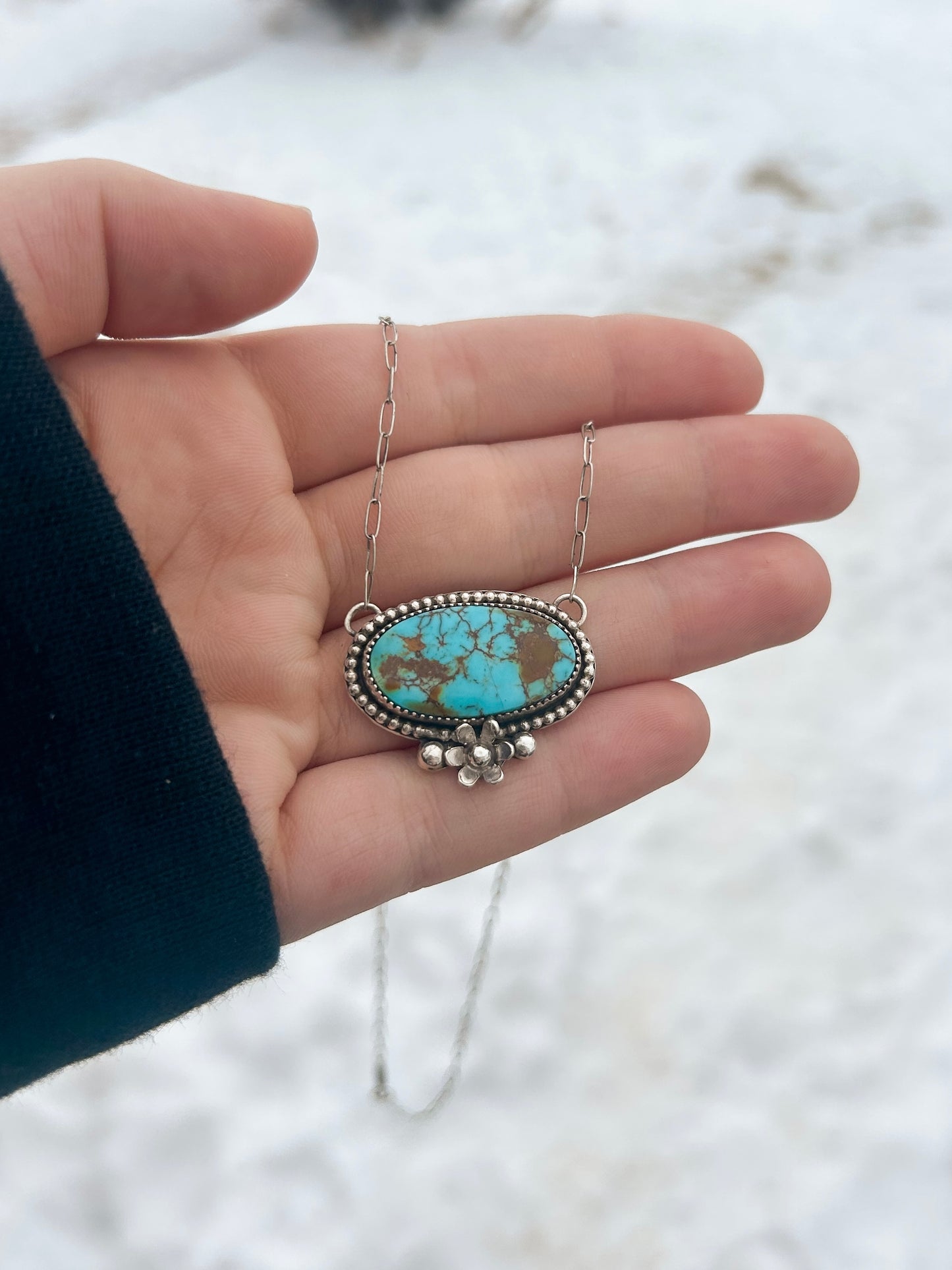 Genuine Royston Turquoise .925 Sterling Silver "Wildflower" Necklace