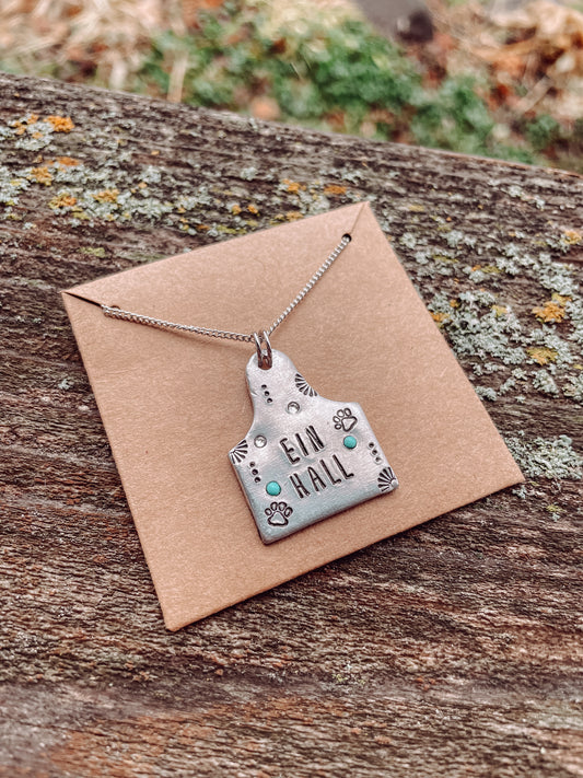 Custom Text Cow Tag Necklace